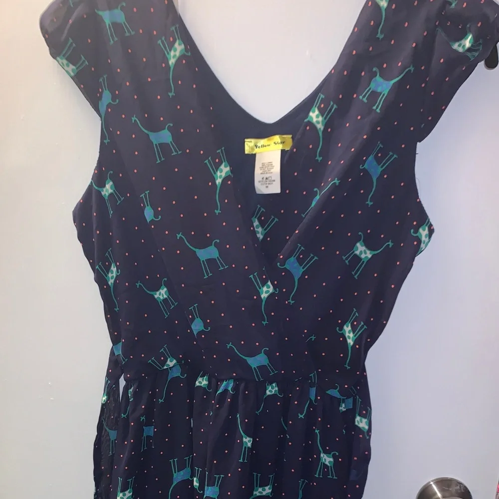 NWOT✨ ModCloth l Navy Giraffe x Polka Dot Faux Wrap Dress - Picture 6 of 11